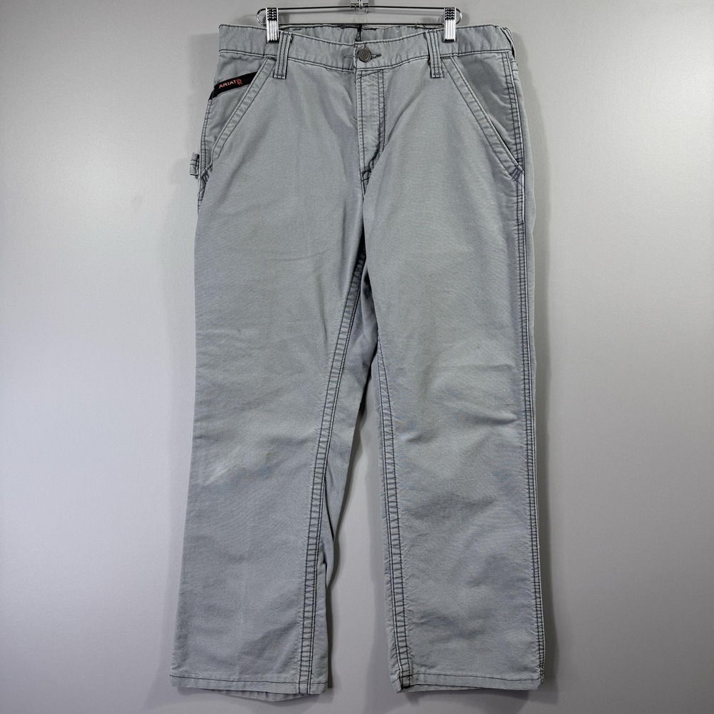 Ariat FR Pants Mens 33x32 Gray Canvas Carpenter Relaxed Fit Workwear Utility